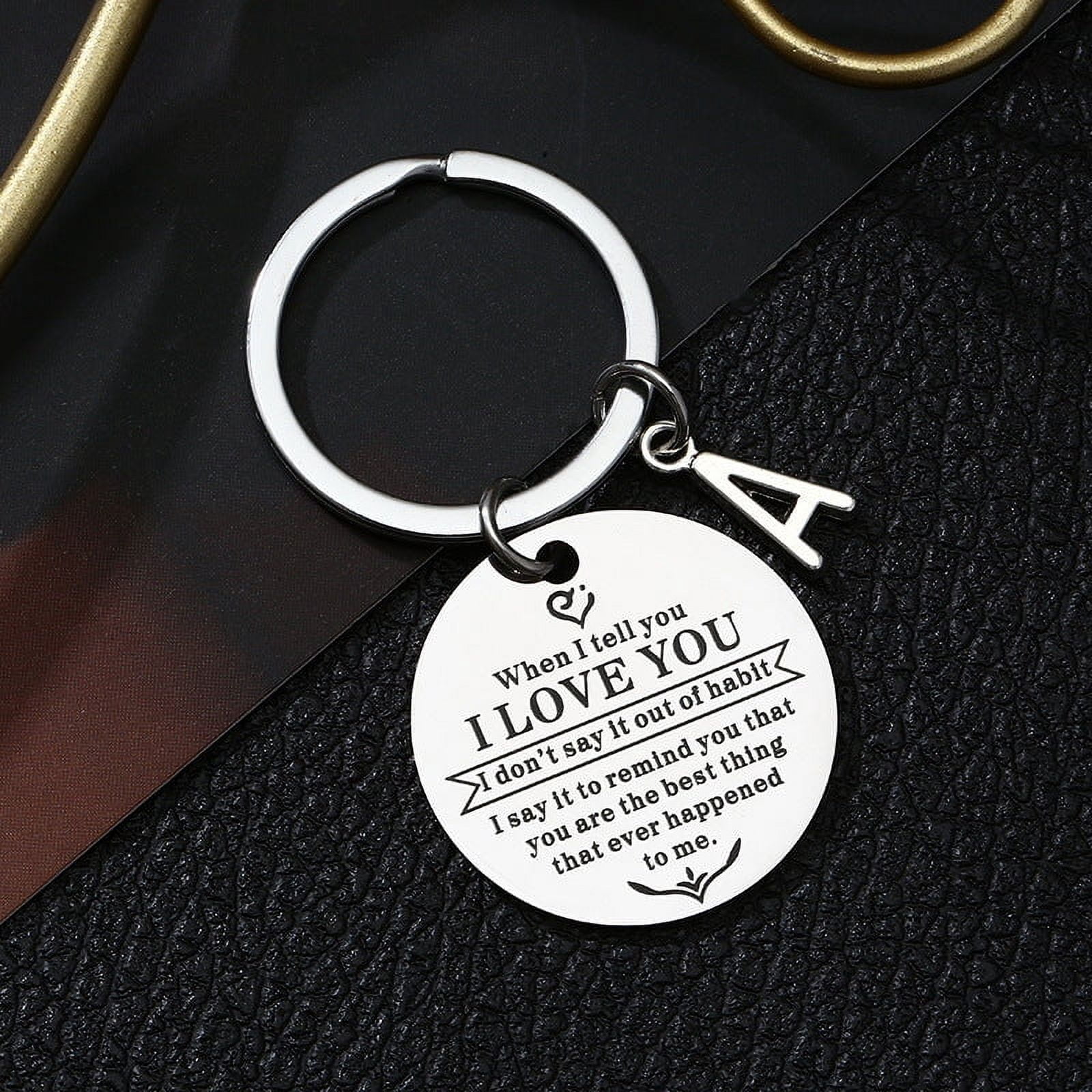 I Love You Stainless Steel Key Chain Pendant, 30mm Tag and Chain, Alphabet Letter Keychains for Couples, Gifts for Her or Him
