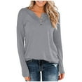thumbnail image 2 of UAMVSH Tops for Women Basic V-Neck Button down Business Shirts Loose Fit Casual Long Sleeve Ladies Plain Pullover Tees(Small,Gray 5), 2 of 4