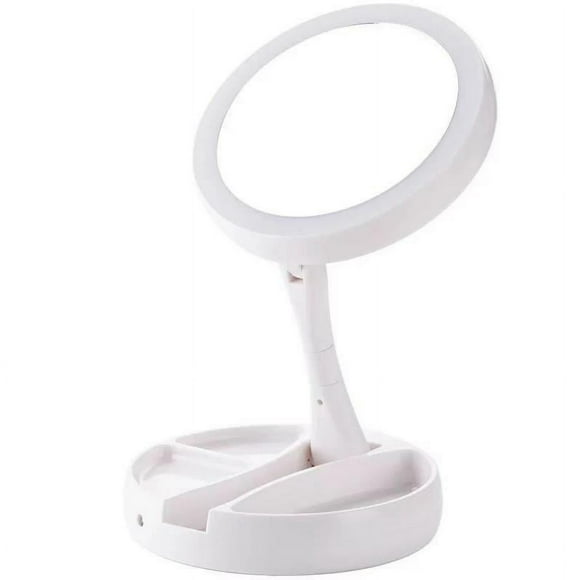 7.8'' Lighted Makeup Mirror with Magnification, 1X/10X Magnifying Cosmetic Mirror, Double Sided Round LED Makeup Mirror, Battery or USB Powered Folding Cosmetic Mirror