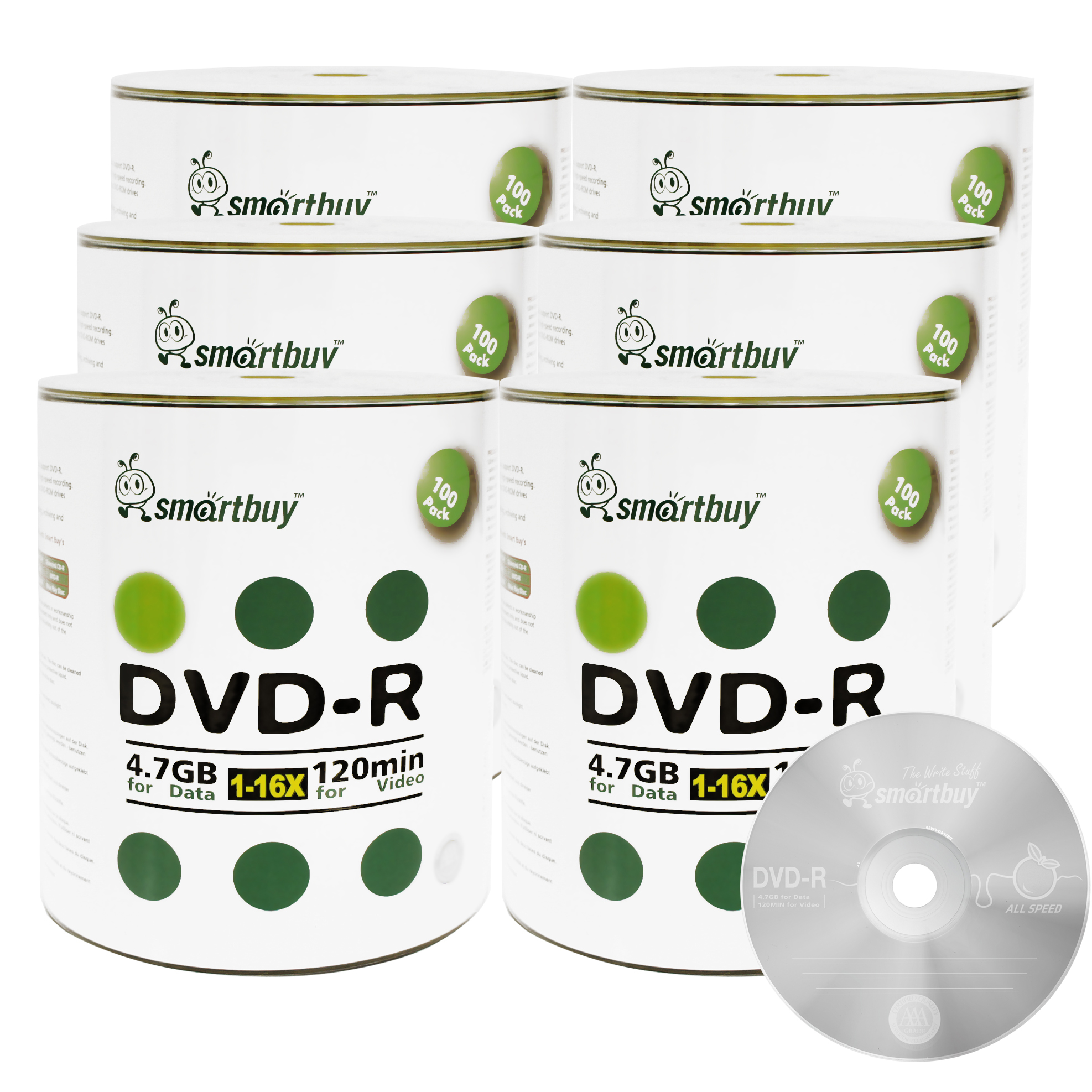 600 Pack Smartbuy 16X DVD-R 4.7GB 120Min Logo (Non-Printable) Data ...