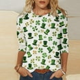 thumbnail image 2 of successthop St Patricks Day Shirts Womens Green Hat Print Oversized Crewneck Outfits 3/4 Sleeve Top Plus Size Shirt M, 2 of 5