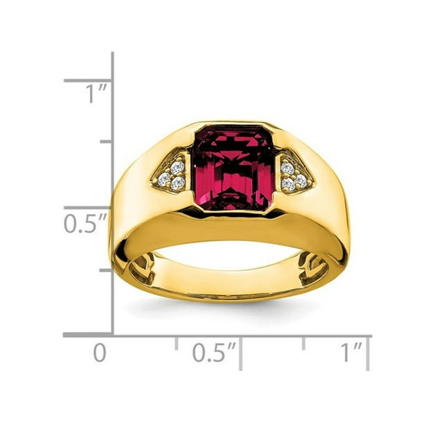 Mens 3.75 Carat (ctw) Lab Created Emerald-Cut Ruby Ring in 14K