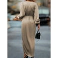 thumbnail image 7 of Women's High Low Surplice Balloon Sleeve Midi Dress in 100% Polyester Fabric Ideal for Office to Evening Events, 7 of 7