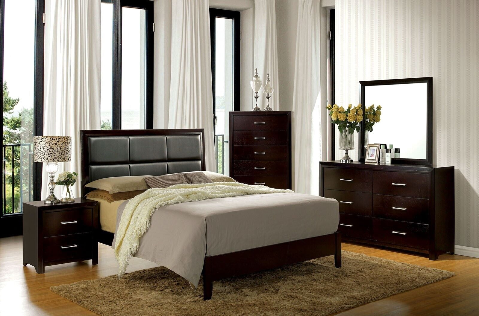 Espresso Contemporary 4pc California King Size Bed Bedroom Furniture