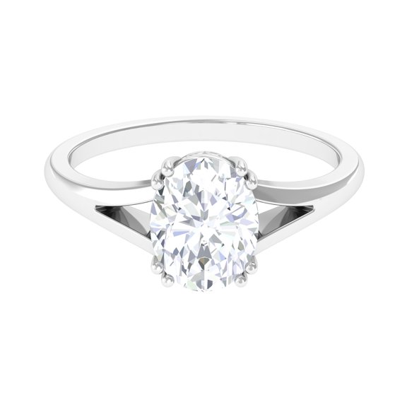 Rosec Jewels Certified Moissanite Oval Engagement Ring 2 Carat - Split Shank Ring (7X9 mm, D-VS1 Quality), 925 Sterling Silver, US 4.00