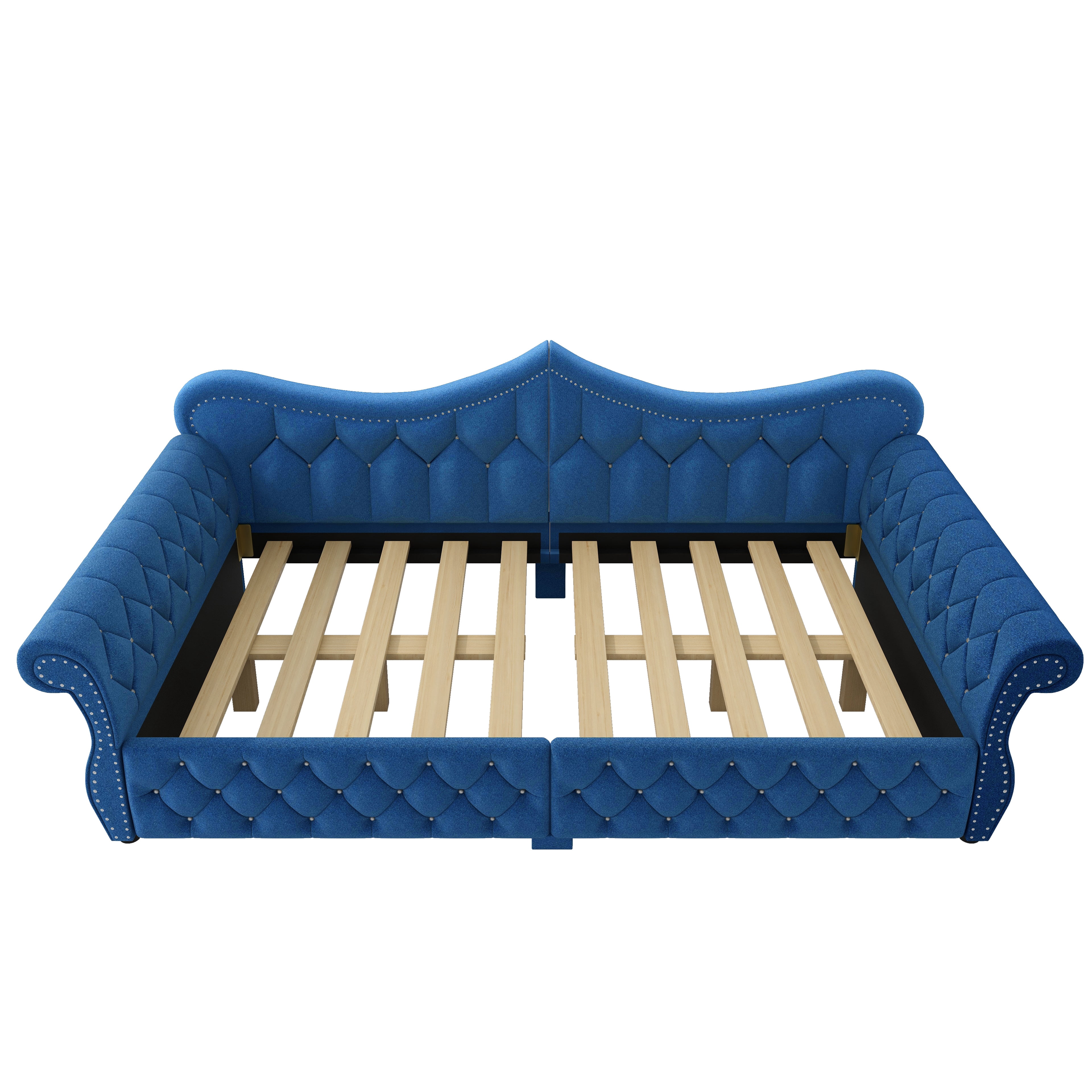 Euroco Upholstery Queen Size Daybed, Sofa Bed with LED Light, Blue