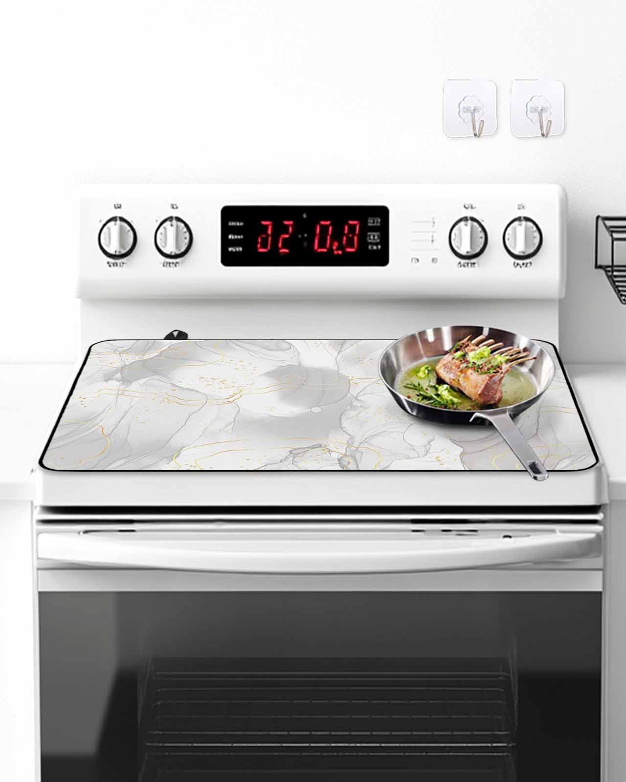 Stove Top Covers for Electric Stove, Grey Ombre Marble Glass Stovetop Cover Protector, Yellow Modern Geometric Abstract Art Induction Cooktop Protector Oven Mat for Kitchen Countertop 36"x21"