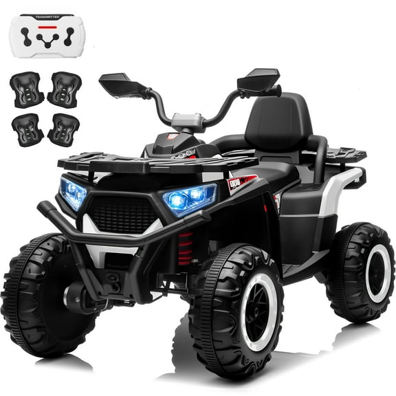 Funride 24V 4WD 800W ATV for Kids 4 Wheeler with Remote, Knee Pads, Music, Black