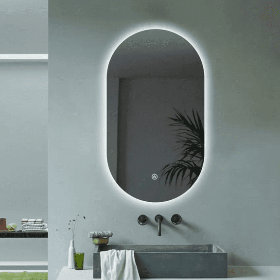 Espejo Inteligente Óvalo con Luz LED Perimetral y Botón Táctil - Acabado Minimalista para Baño o Recámara