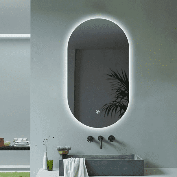 Espejo Inteligente Óvalo con Luz LED Perimetral y Botón Táctil - Acabado Minimalista para Baño o Recámara