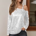 thumbnail image 2 of Womens Sparkle Top 2026 Spring Fashionable Long Sleeve Off Shouder Strappy Sequin T Shirts Going out Tops Rave Outfits, 2 of 4