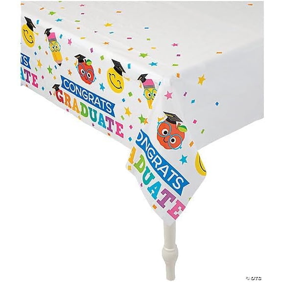 Fun Express 9 Ft. Elementary Graduation Rectangle Disposable Plastic Tablecloth