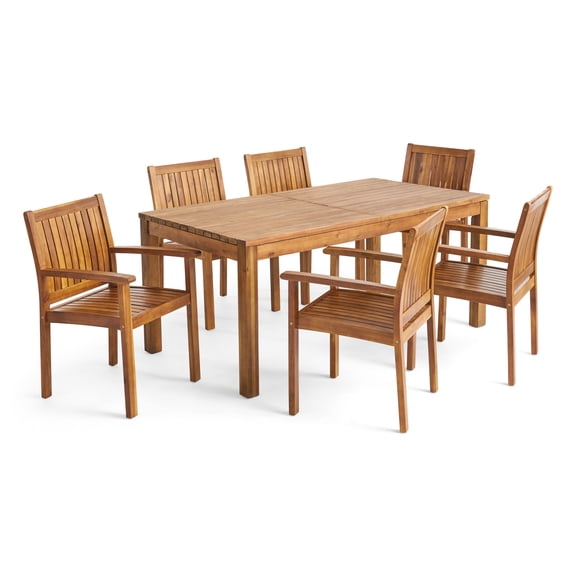 GDF Studio Neron Outdoor Acacia Wood 7 Piece Dining Set, Teak