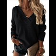thumbnail image 1 of Suéter Holgado de Mujer, Cuello en V, Larga, Blusa Informal para Otoño e Invierno. Negro S, 1 of 9