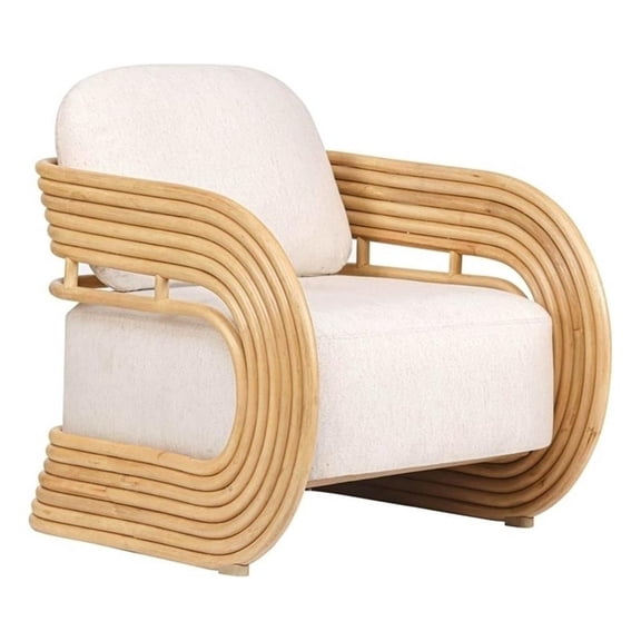 Pemberly Row Contemporary Cream Fabric and Natural Rattan Accent Chair