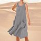 thumbnail image 1 of WILLBEST Vestido Lino Mujer Vestido Playero Informal De Verano De Color Liso Sin Mangas Hasta La Rodilla Con Cuello Redondo Y Bolsillos Para Vacaciones, Viajes Y Uso Diario, 1 of 3