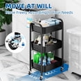 thumbnail image 3 of Heavy Duty Rolling Cart, Mesh Utility Storage Cart with Lockable Wheels for Kitchen, Bathroom, Office, 3-Tier Metal, Black, 3 of 5