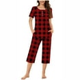 thumbnail image 2 of VBTAPA Womens Capri Pajama Sets 2 Piece Short Sleeve Sleepwear Plaid Lounge Pjs Set with Pockets Red XL, 2 of 7