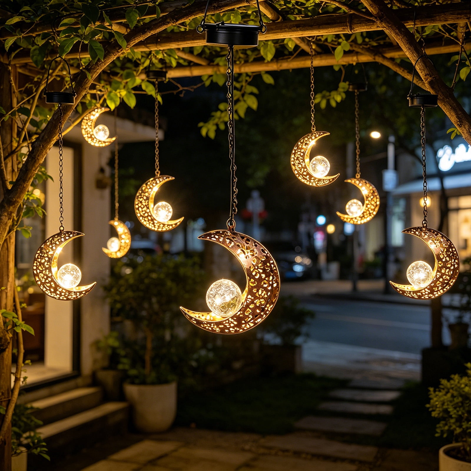 Lumifun Hanging Sun Lanterns with Crackle Glass Ball LED, Outdoor Waterproof Solar Lights Garden Decor, for Yard Front Porch Lawn Driveway Patio Backyard Pathway Gardening Gift