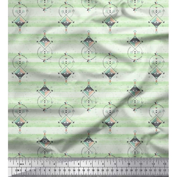 Soimoi Green Cotton Voile Fabric Tribal African Printed Craft Fabric by the Yard 42 Inch Wide