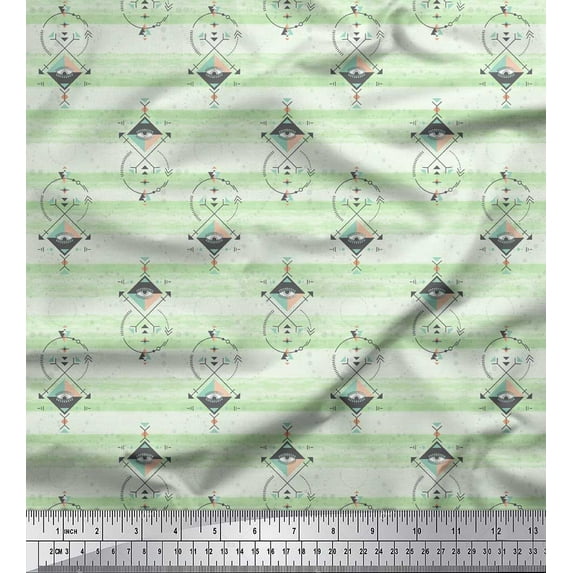 Soimoi Green Rayon Crepe Fabric Tribal African Print Fabric by the Yard 46 Inch Wide