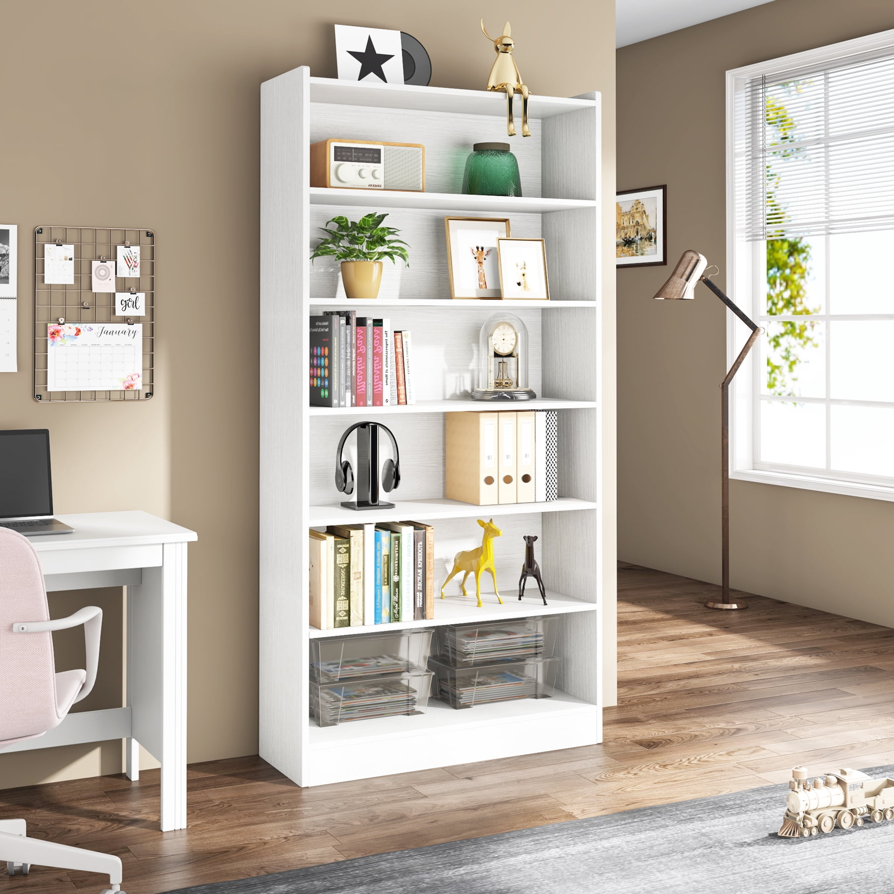 Tribesigns 72-inch Tall Bookcase, 6-Tier White Bookshelf, Large Open Bookcases Wood for Bedroom Living Room
