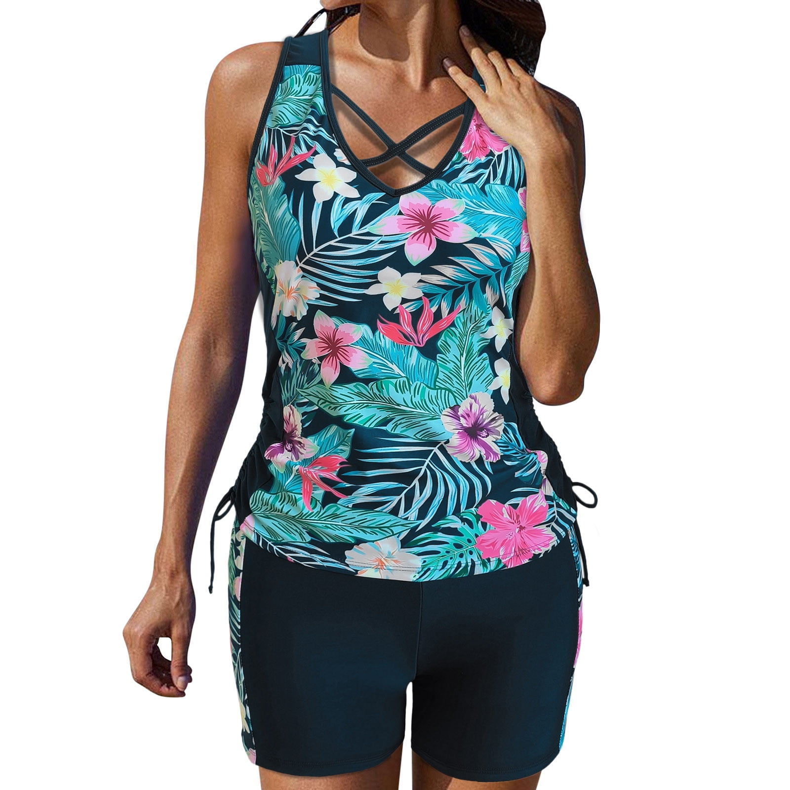 SMUXP Maillot De Bain Tankini 2 Pièces Pour Femme - Imprimé Col Carré Modeste Pour Personnes Âgées