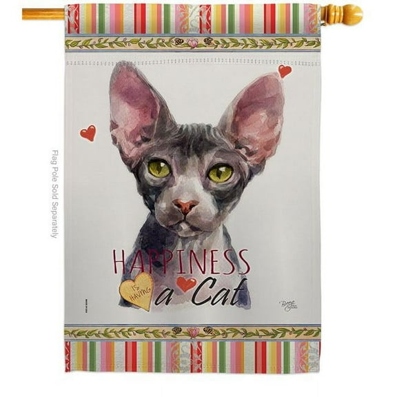 Breeze Decor H110225-BO 28 x 40 in. Cat Sphynx Happiness Double-Sided Decorative Vertical House Flag