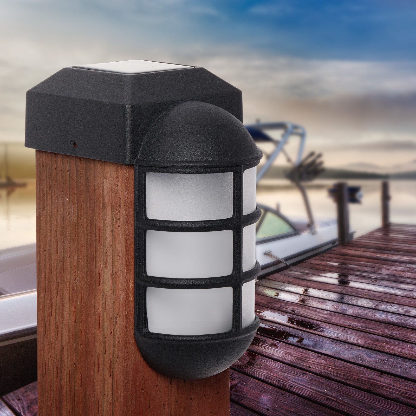 GreenLighting Pack Marina Solar Post Cap Lights Metal Side Mount Dock  Light for 4x4 Wood Posts