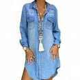 thumbnail image 5 of Women Denim Shirt Dress Long Sleeve Solid Color Stretch Casual Fashion, 5 of 5
