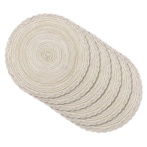 MeyJey 15" Braid Round Placemat Set of 6, Large Cotton Woven Non-Slip Placemat Set of 6 Heat Resistant Placemat 6 Piece, Ivory