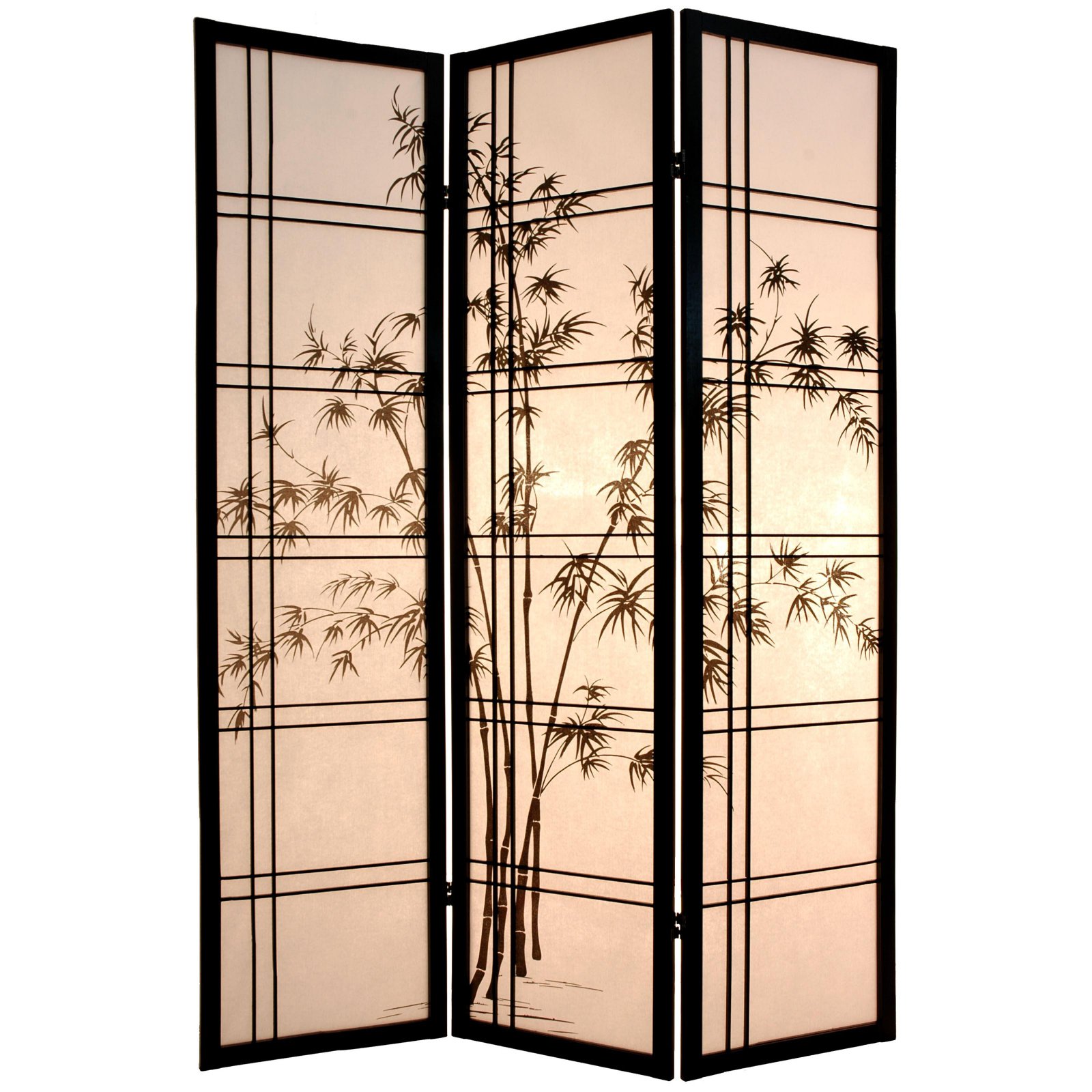 Oriental Furniture 6 Ft Tall Double Cross Bamboo Tree Shoji Screen 3 Panel Black