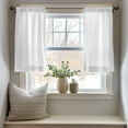 thumbnail image 3 of Linen Textured Tier Curtains 36 Inch for Kitchen Windows Farmhouse Cafe Curtains Small Drapes Rustic Light Filtering Half Window for Living Room Laundry Rod Pocket 2 Panels White, 3 of 7