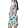 thumbnail image 2 of Gukieu Modern Ice Cream Print Women's Short Sleeve Dress, Elastic Waistband A-line with Pockets Summer Dress, Suitable for Daily Leisure, Work, Vacation, 2 of 6