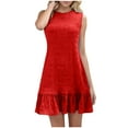 thumbnail image 2 of Staron Robes d'Été pour Femmes 2025 Tendance Sans Manches Unies Amples Fluides Décontractées Robes Soleil à Volants Col Ras du Cou Robe de Plage Rouge G, 2 of 6