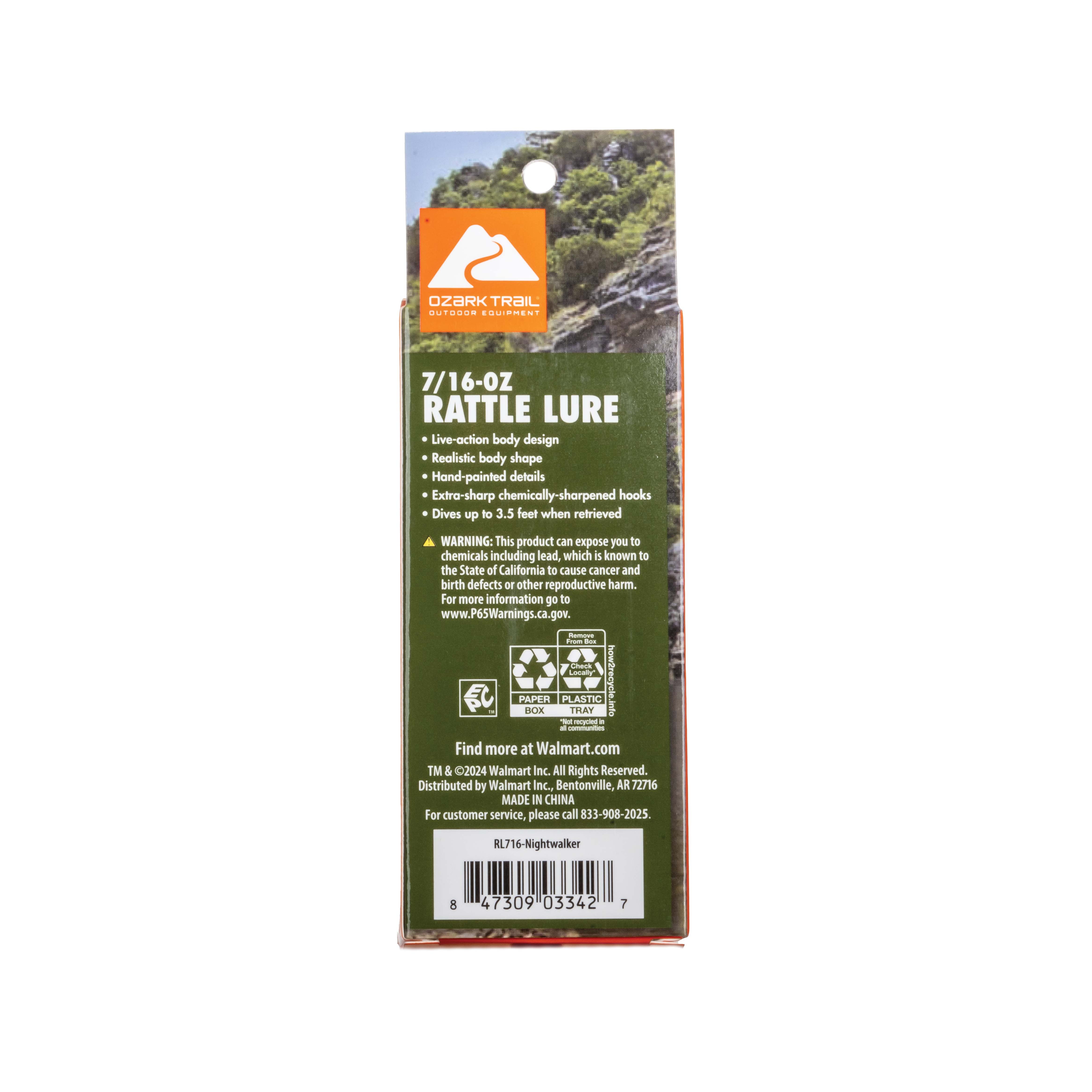 (3 pack) Ozark Trail Freshwater Rattle Fishing Lure, Nightwalker, 7/16 oz