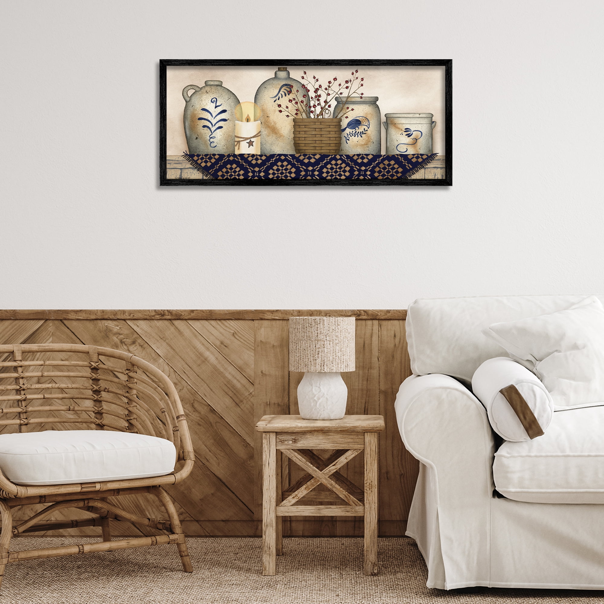 Stupell Industries Rustic Kitchen Jars Botanical & Floral Painting Black Framed Art Print Wall Art, 30 x 13