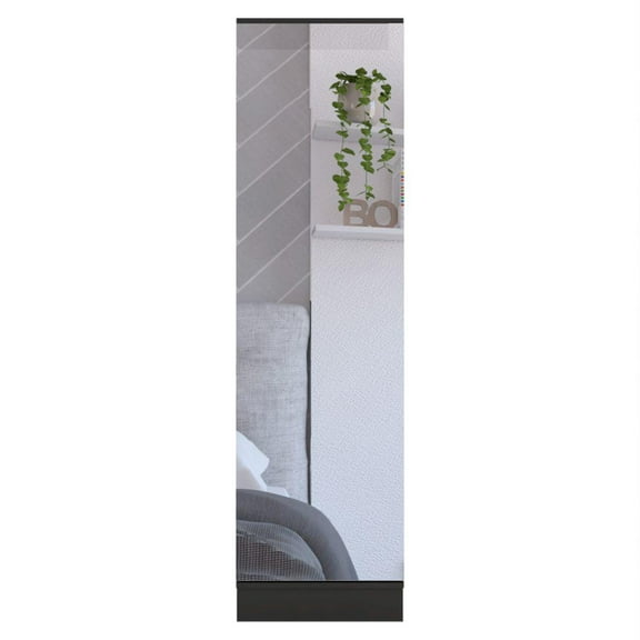 Depot E-Shop Charlotte Xl Shoe Rack With Mirror And 5 Inner Shelves, Black