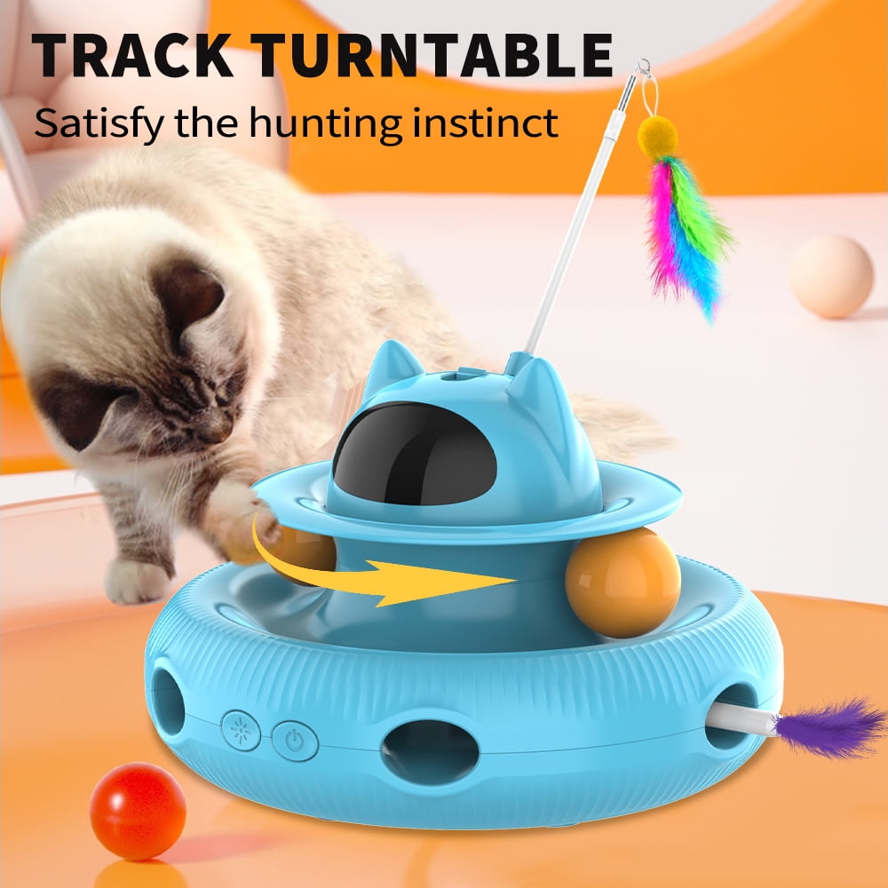 Cornmi 4 in 1 Indoor Interactive Cat Toy with Laser & Retractable Feather Wand, USB Rechargeable, Blue