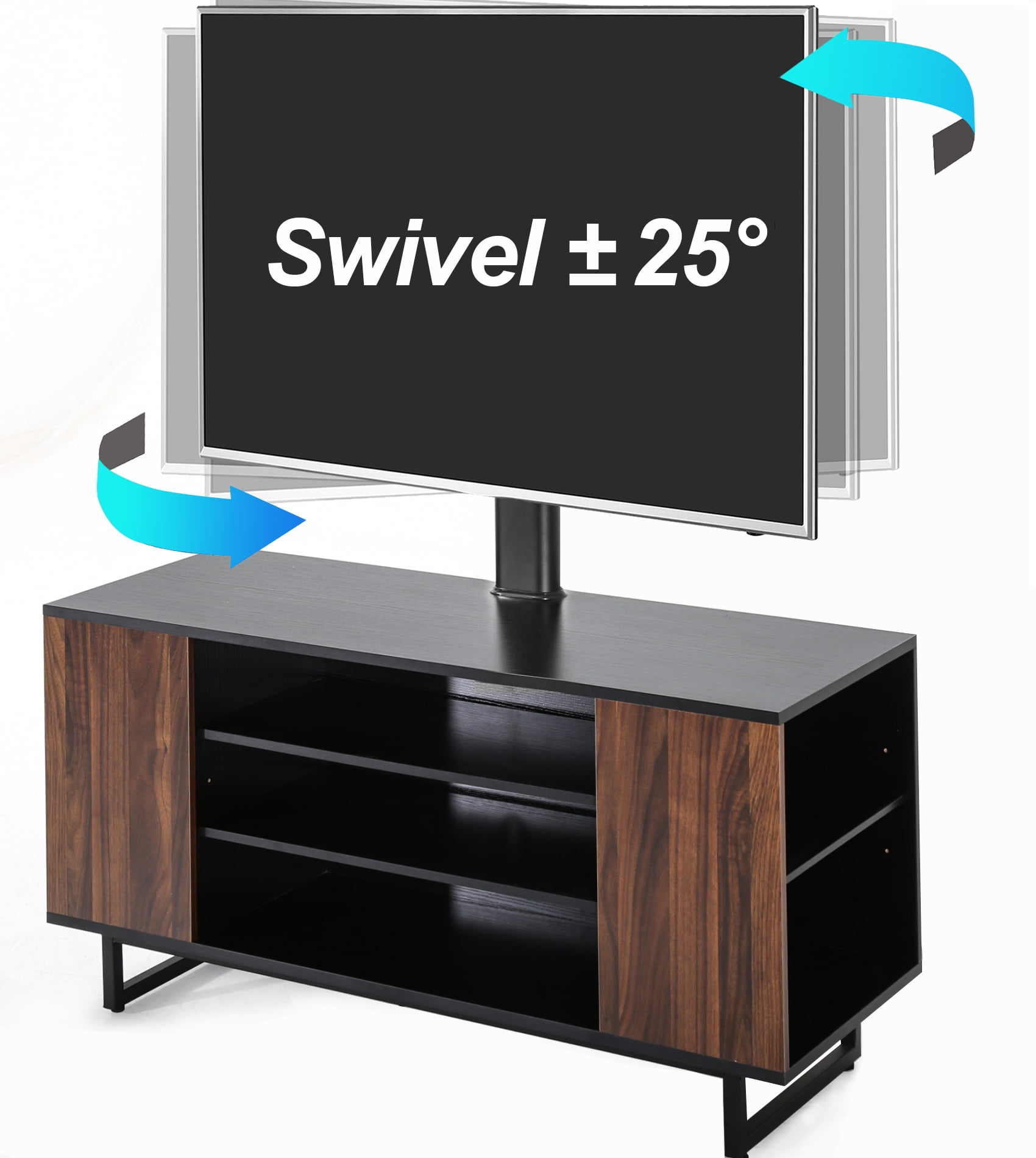 3-Tiers Floor Wood TV Stand Media Console with Mount Base for 32 to 70 inches Flat Screen Industrial Metal Leg TW310601MB