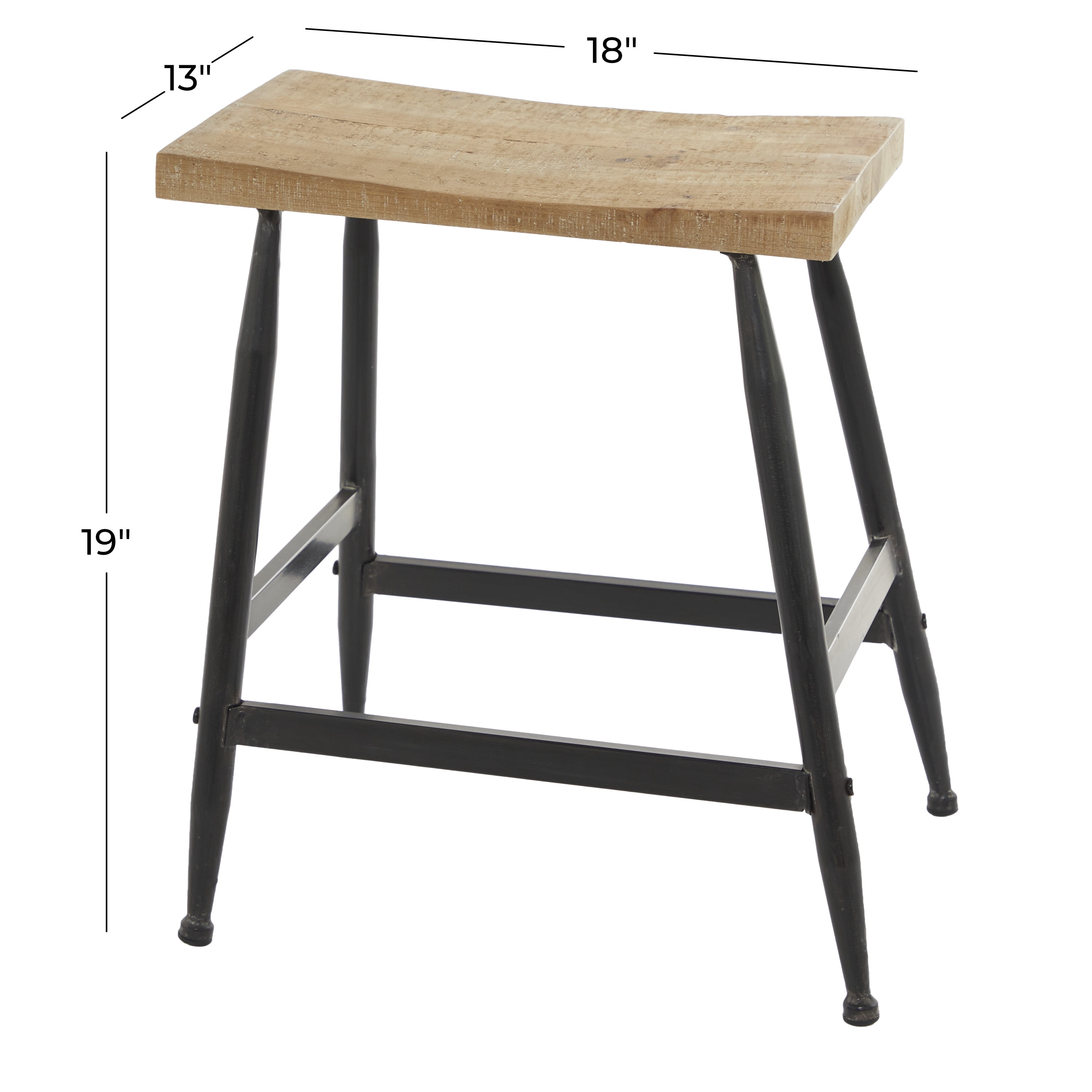 DecMode 18" x 19" Black Metal Counter Stool with Brown Wood Top, 1-Piece