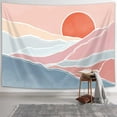 thumbnail image 2 of Mountain Sun Pink Tapestry, Bohemian Sunrise Sunset Landscape Abstract Aesthetic Wall Art Tapestries, Boho Wall Hanging Tapestry for Bedroom Living Room College Dorm, 60 x 40 inch, 2 of 3