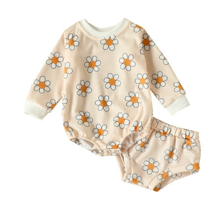 

Aompmsdx Baby Girls Cotton Flower Print Floral Autumn Long Sleeve Shorts Romper Bodysuit Set Clotheshello Kitty