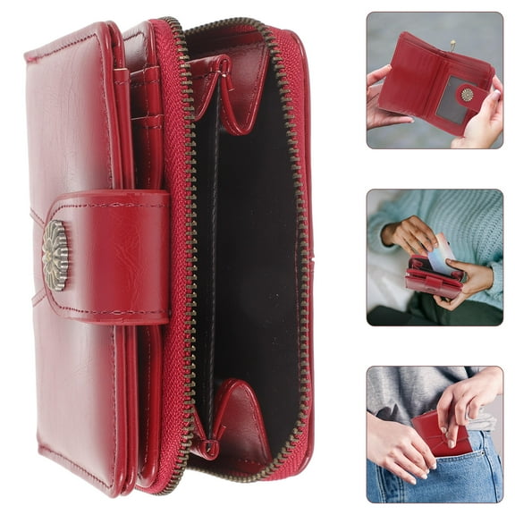 SOPOTUTU Sopotutu Dark Red Oil Wax Women Wallet Cute Small Purse Card Holder 4.7×3.7×1.3in