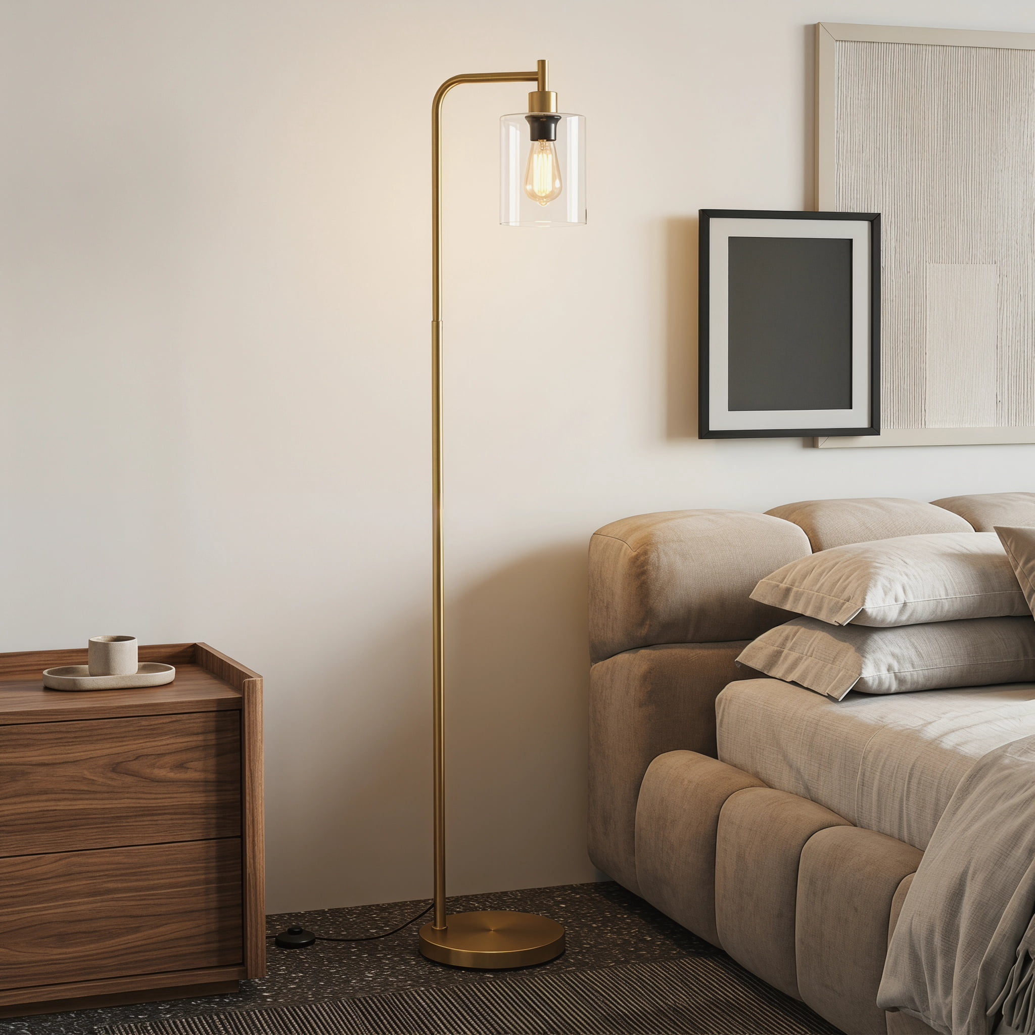Kadyn Floor lamp, Reading Lamps,Floor Light,Modern Floor Lamp with Hanging Glass Lampshade and Foot Switch-Golden