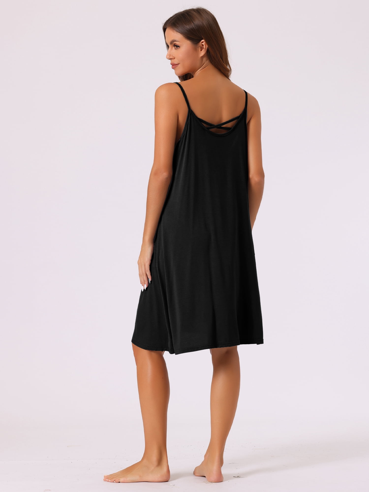 DARING DIVA Women's Sleeveless Spaghetti Strap Cross Back Nightwear 2XL Black