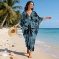 thumbnail image 5 of Xoenoiee Tropical Palm Tree Pattern V-Neck Batwing Kaftan Women's Plus Size Caftan Loose Fit Boho Beach Dress Bathing Suit Cover Up Mumu Dresses Loungewear, 5 of 7