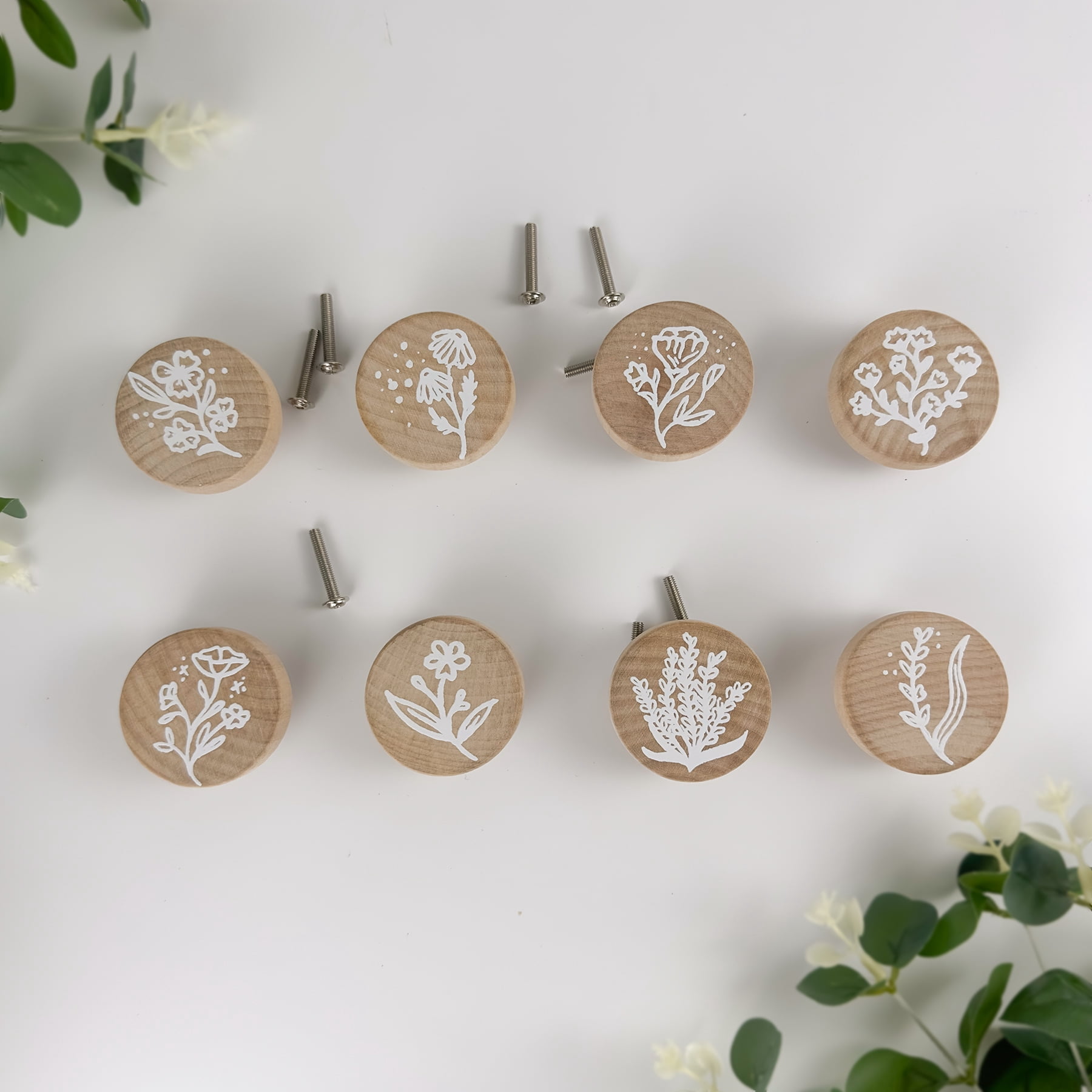 Jamjam 8Pack 1.8" Wood Dresser Boho Kitchen Furniture Drawer Cabinet Decorative Knobs and Pulls