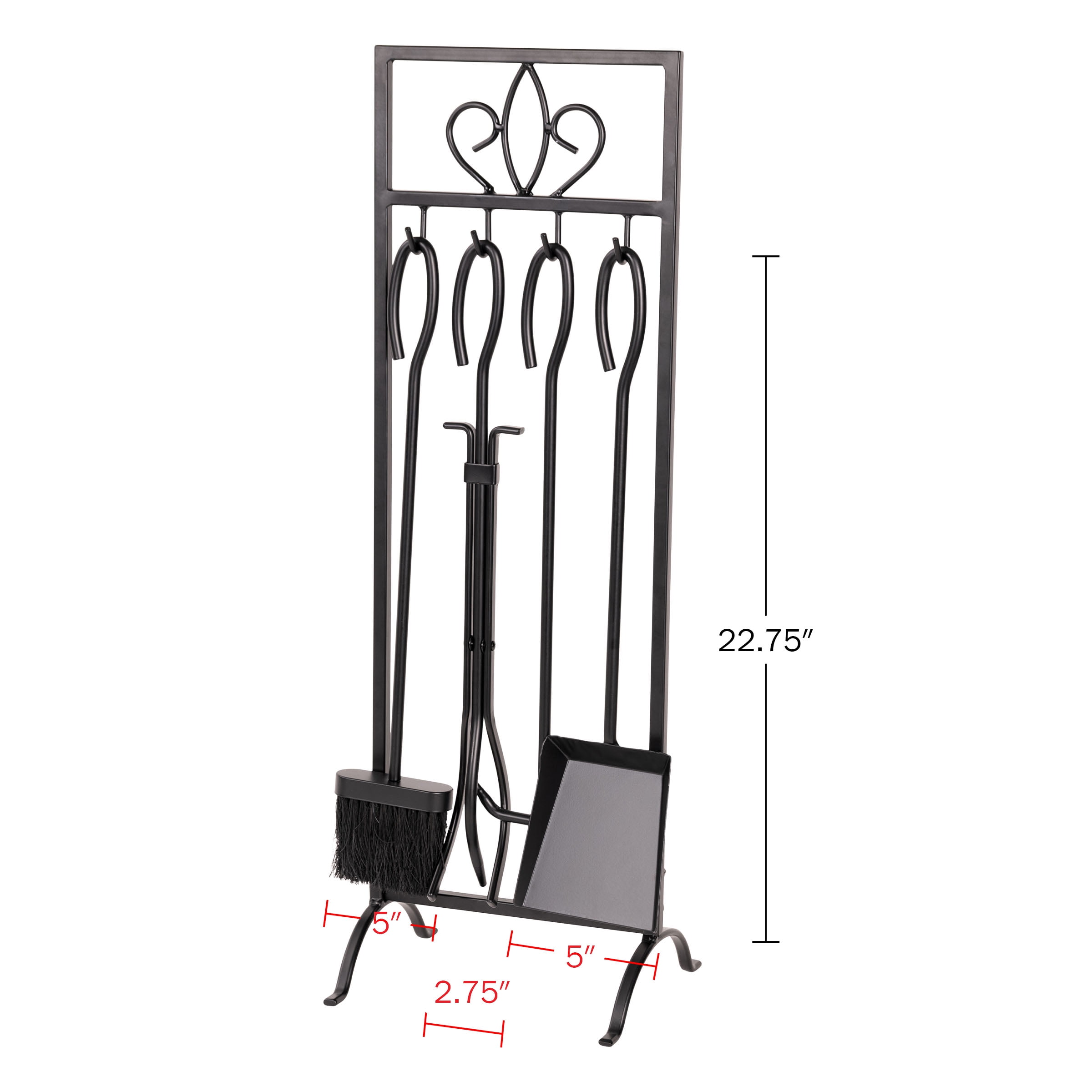 Lavish Home 5PC 29" Fireplace Tools Set - Wrought-Iron Fire Tools for Indoor/Outdoor Fire Pit Use, Fireplace Accessories Set with Poker, Tongs, Brush, Shovel, and Stand (Black)
