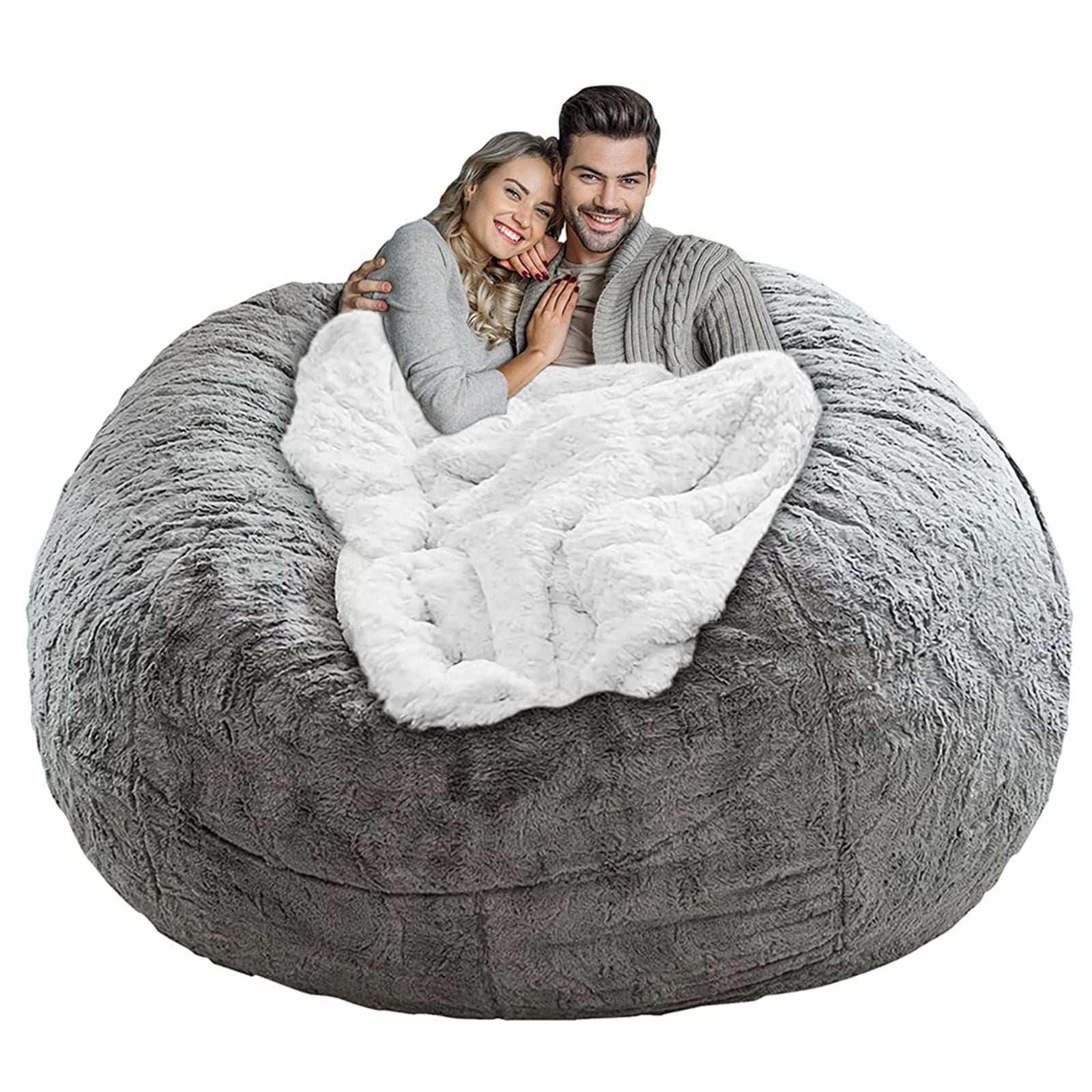  Bean Bag Chair Cover, Giant 6ft Bean Bag for Adults(No Filler),  Living Room Furniture Round Soft Fluffy Faux Fur Bean Bag Lazy Sofa Bed  Cover(Snow Grey Color) : Home & Kitchen